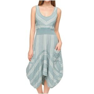 Inizio Linen Magic Dress Large L Asymmetrical Bubble Hem Sleeveless Linen Green